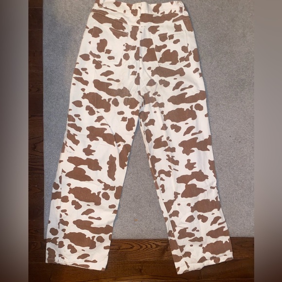 Shekou Brown and White Cow Print Wide Leg Jeans | Size: L - Picture 3 of 8